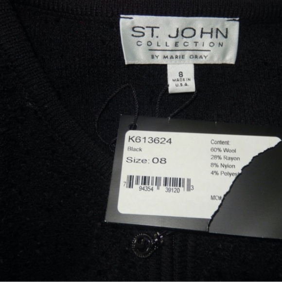 St. John Collection Knits Suit Jacket Black Boucle Zip Cardigan Sweater 8 Nwt - Picture 2 of 8